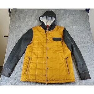 686 Bedwin Insulated Quilted Hoodie Jacket Mens Large Brown Gray Lined Snap Up
